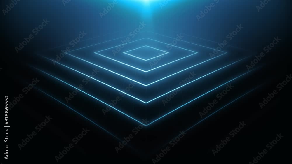 Abstract Neon Light Shapes Animation Loop/ 4k animation of an abstract seamless looping background with shining neon light geometric shapes scaling and expanding