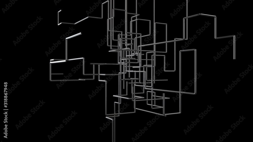 Abstract metal pipe growth animation. The camera rotating around growing 3D metallic stripes. Technological industrial template.Black background for alpha,luma channel. Abstract metal pipe growth animation. The camera rotating around growing 3D metallic stripes. Technological industrial template.Black background for alpha,luma channel.