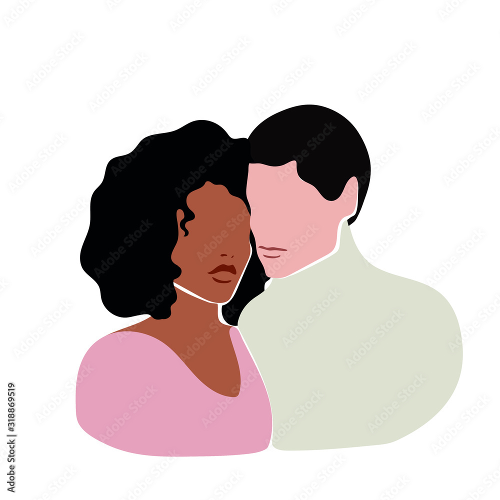 Valentine illustration. A romantic couple in love. Man and woman staying close to each other