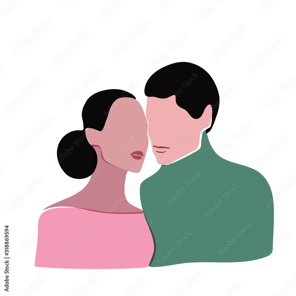 Valentine illustration. A romantic couple in love. Man and woman staying close to each other Valentine illustration. A romantic couple in love. Man and woman staying close to each other