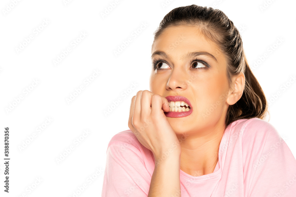 portrait of young concerned and nervous woman portrait of young concerned and nervous woman