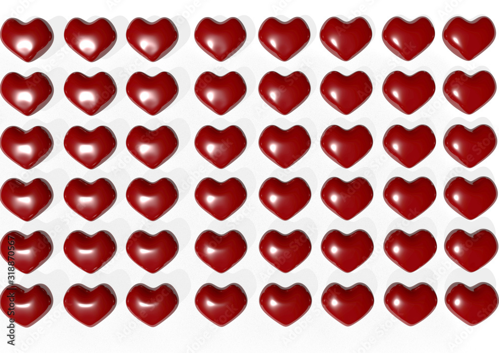  Hearts. Postcard. On white background. Valentine's Day. The 14th of February. Love. Feelings of love. 3d rendering.