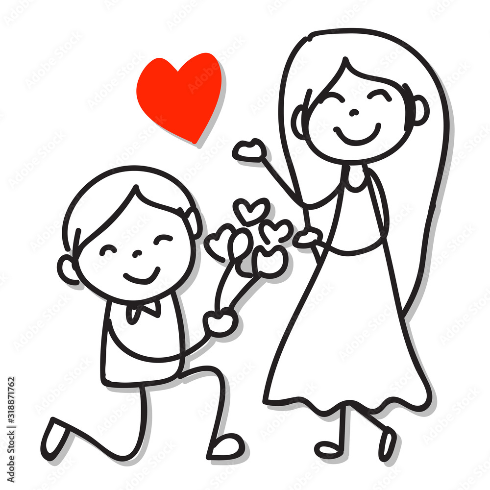 hand drawing cartoon character couple in love wedding party for valentine day celebration hand drawing cartoon character couple in love wedding party for valentine day celebration