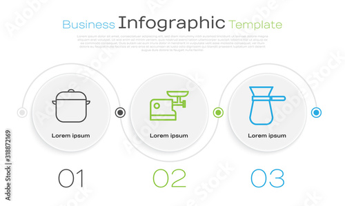 Set line Cooking pot, Kitchen meat grinder and Coffee turk. Business infographic template. Vector