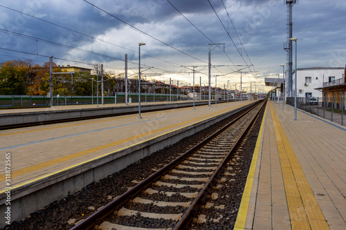 Dimitrovgrad, Haskovo Province Bulgaria railway station platforms under dramatic sky