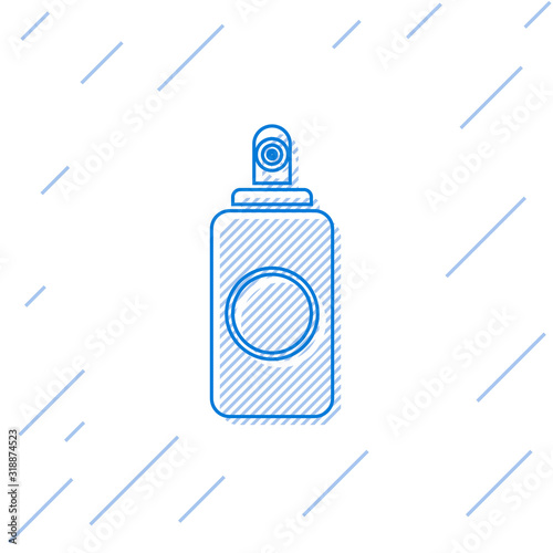 Blue line Spray can for air freshener, hairspray, deodorant, antiperspirant icon isolated on white background. Vector Illustration