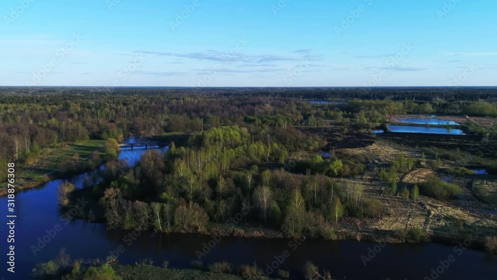 A beautiful sunny spring day in the endless forest and lakes under blue sky A beautiful sunny spring day in the endless forest and lakes under blue sky
