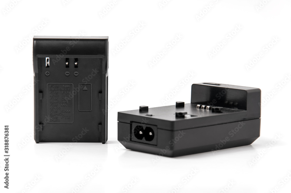 Obraz premium Charger for the camera close-up on a white background.