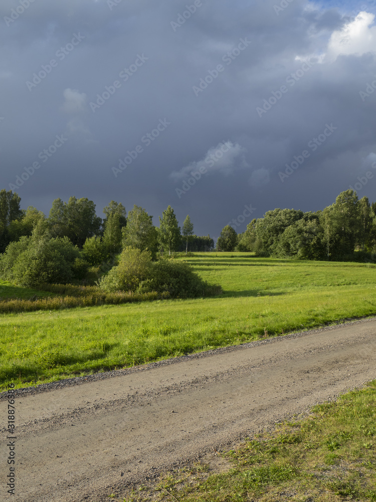storm clouds over sunny field