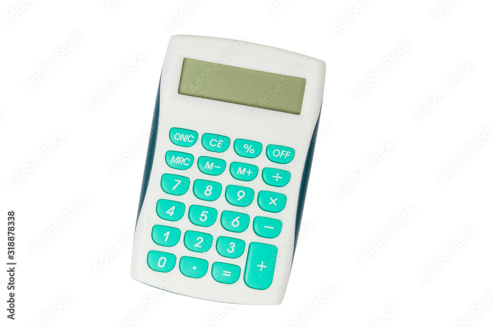 the green calculator is isolated on a white background the green calculator is isolated on a white background
