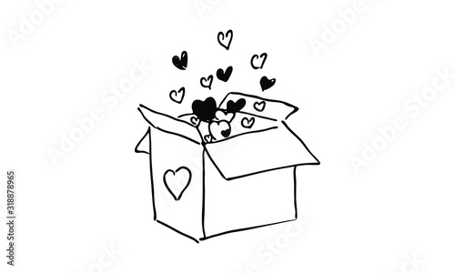 hand-drawn love parcel. Valentine hearts. Valentine's day card. Doodle art