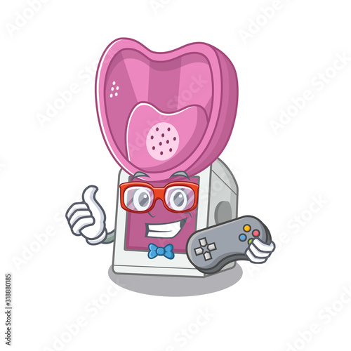 Smiley gamer steam inhaler cartoon mascot style photo