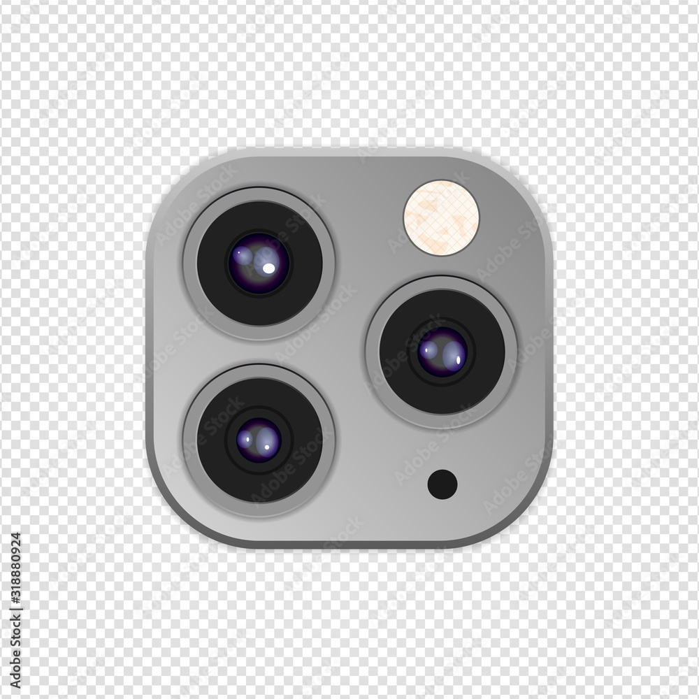 Fototapeta premium Realistic camera lenses 3D icon isolated on transparent background. Vector Illustration
