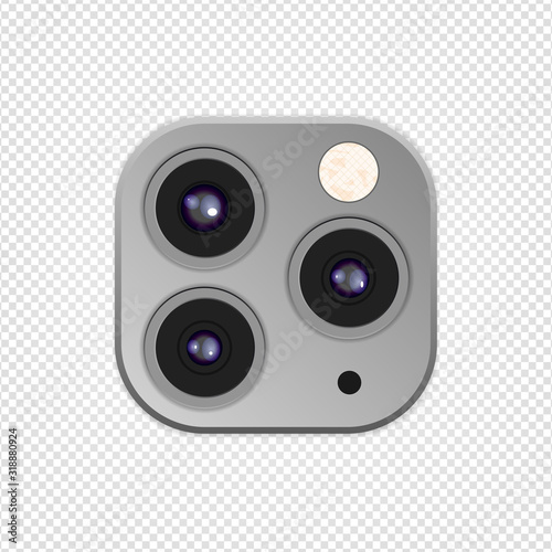 Realistic camera lenses 3D icon isolated on transparent background. Vector Illustration