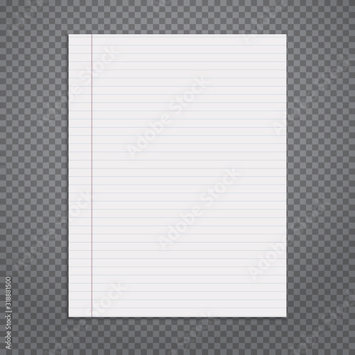White lined notebook, copybook paper sheet is on dark squared background. Vector illustration