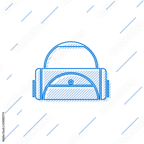 Blue line Sport bag icon isolated on white background. Vector Illustration
