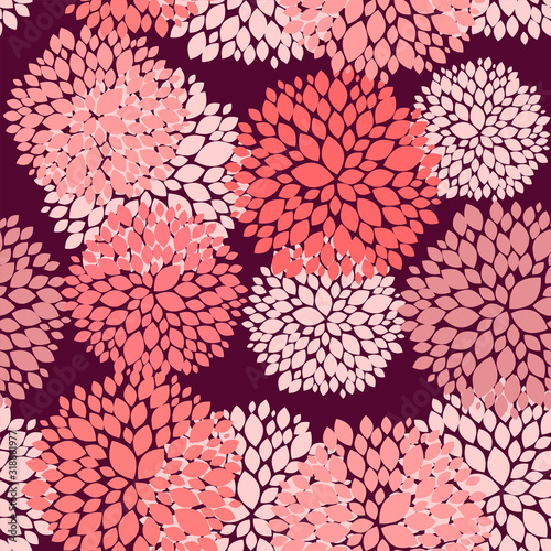 Floral seamless background in coral and burgundy