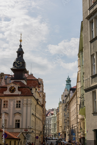 old clock tower in the street of prague