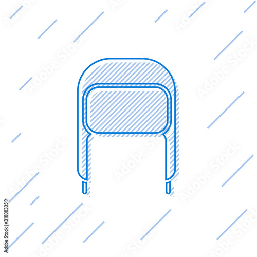 Blue line Winter hat with ear flaps icon isolated on white background. Vector Illustration