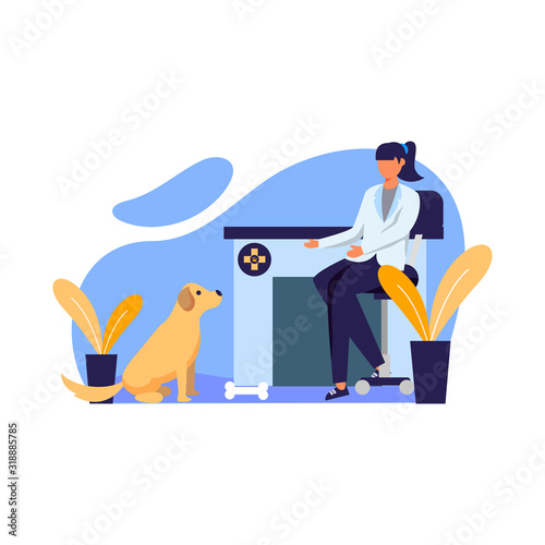 veterinarians check pet health, dog, kitten and bird vector illustration