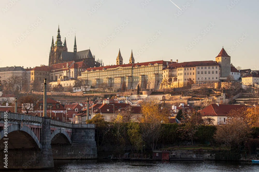River Vltava with Prague castle, day time