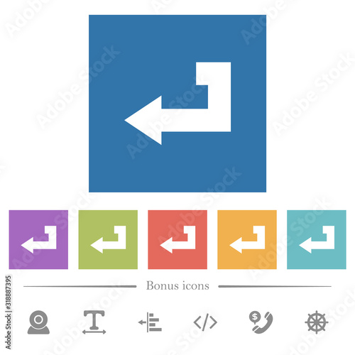 Return key flat white icons in square backgrounds