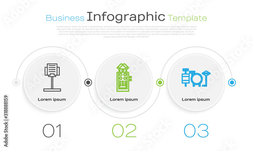 Set line Music stand, Microphone and Drums. Business infographic template. Vector