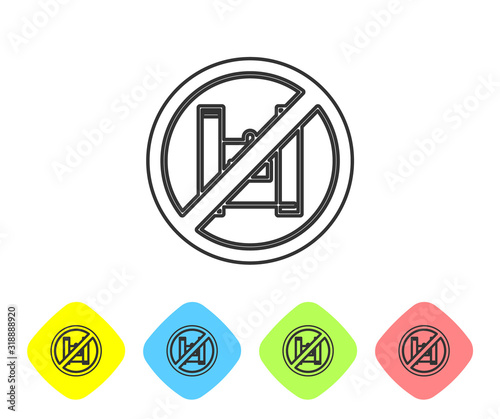 Grey line Say no to plastic bags poster icon isolated on white background. Disposable cellophane and polythene package prohibition sign. Set icons in color rhombus buttons. Vector Illustration