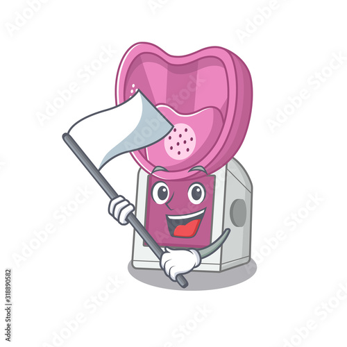 Funny steam inhaler cartoon character style holding a standing flag