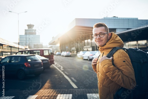 Photography Traveler with backpack at airport