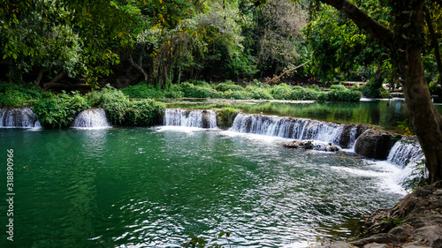 Green waterfall  Chet Sao Noi waterfall  in Thailand.