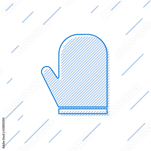 Blue line Oven glove icon isolated on white background. Kitchen potholder sign. Cooking glove. Vector Illustration