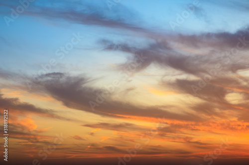 Beautiful sky and colorful clouds at dusk
