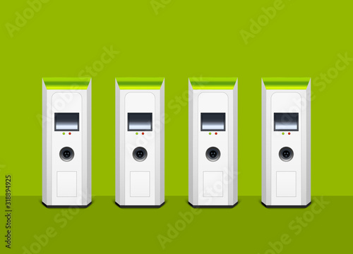 Realistic 3d Detailed Electric Car Charging Station Set. Vector
