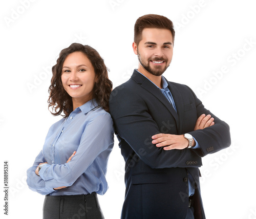 Portrait of young business people on white background