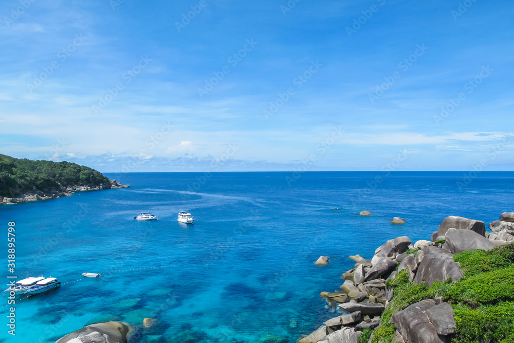 View Point at Similan island, Warm and clear azure ocean waters, Phang Nga, Thailand