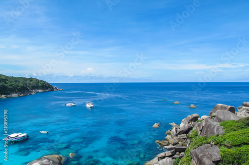 View Point at Similan island, Warm and clear azure ocean waters, Phang Nga, Thailand