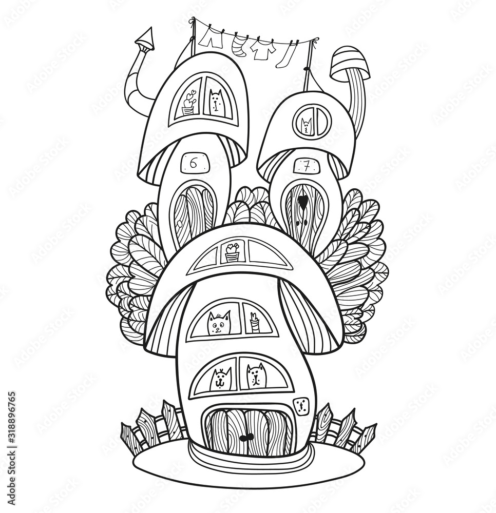 Coloring page. Cartoon cute mushroom illustration. Childish design for ...
