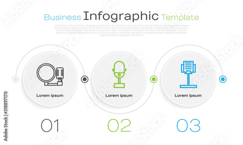 Set line Microphone, Microphone and Music stand. Business infographic template. Vector