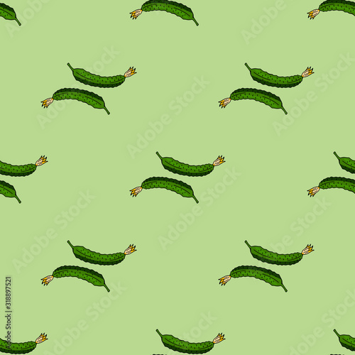 Seamless pattern with cucumbers on light green background for fabric  textile  clothes  tablecloth and other things. Vector image.
