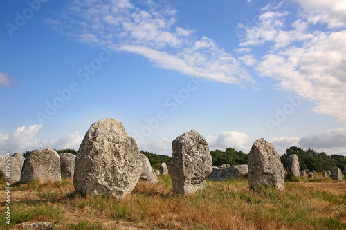 Thousands of prehistoric standing stones spread across three alignments at Carnac  Brittany  northwest France.