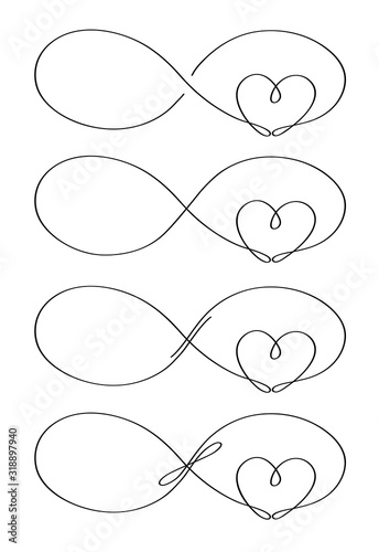 Heart inscribed in infinity. Icon set isolated. Stock vector illustration.