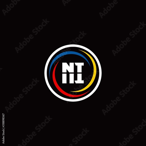 NI logo monogram isolated on circle shape with 3 slash colors rounded design template