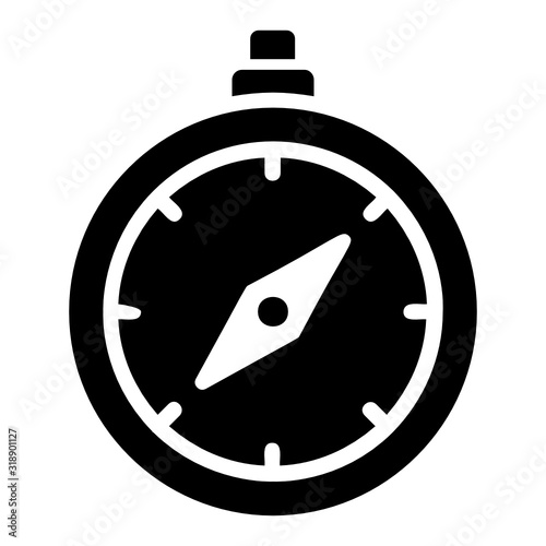 Camping and Outdoor activities Navigational Equipment, Compass Vector Glyph Icon Design