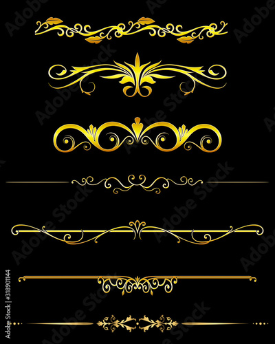 Decorative gold elements on black background.