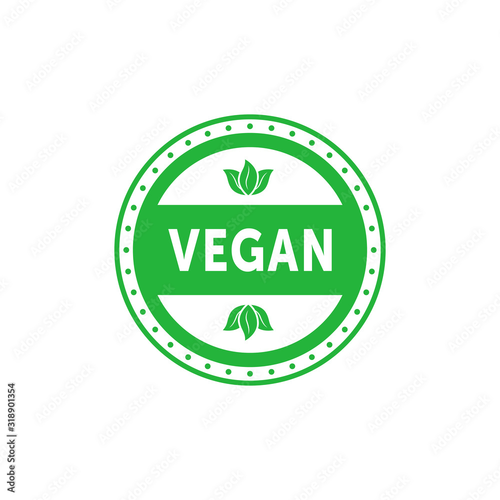 Vegan circle green flat emblem with tree leaves. Design element for packaging design and promotional material. Vector illustration. Vegan circle green flat emblem with tree leaves. Design element for packaging design and promotional material. Vector illustration.