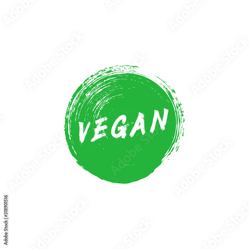 Vegan brush stroke green emblem. Design element for packaging design and promotional material. Vector illustration.