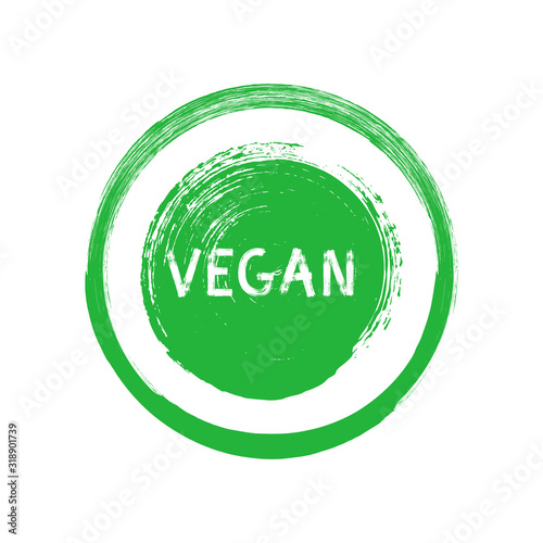 Vegan brush stroke green badge. Design element for packaging design and promotional material. Vector illustration.
