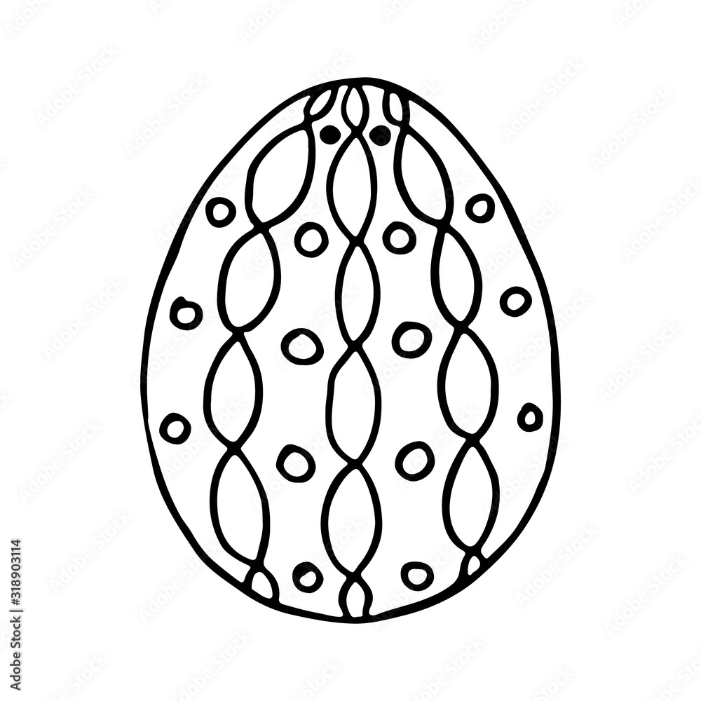 Doodle Easter egg. Black and white illustration for coloring by children. Sketch eggs for cards, logos, holidays. Doodle Easter egg. Black and white illustration for coloring by children. Sketch eggs for cards, logos, holidays.