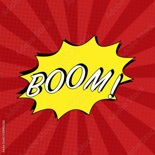 Lettering Boom, bomb. Comic text sound effects. bubble icon speech phrase, cartoon exclusive font label tag expression, sounds illustration. Comics book balloon.